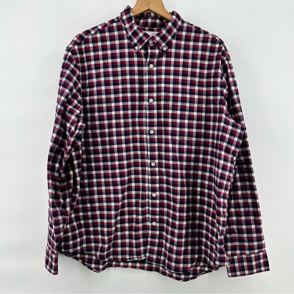 Old Navy Shirt Mens XL Red Plaid Everyday Regular Fit Built In Flex Casual